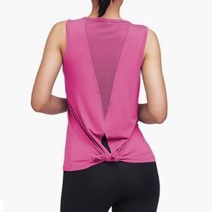 Pink tie Back mesh athletic tank top